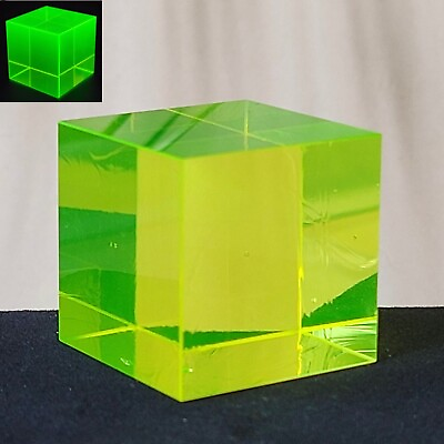 #ad Uranium Glass Cube Vaseline Glass Yellow Uranum Depression Glass Art Glass 27mm $32.50
