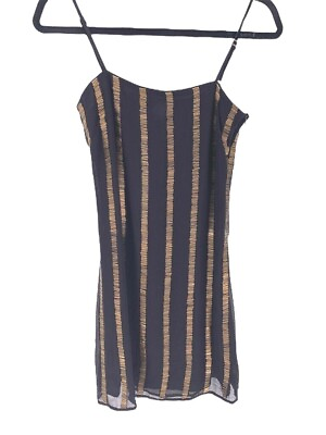 #ad Walter Baker Tatiana Mini Dress Black Gold Stripe Metallic 0 New $298 $45.00