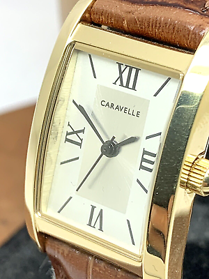 #ad Caravelle by Bulova Women#x27;s Watch 44L234 Quartz Rectangle Gold Brown Leather $59.35