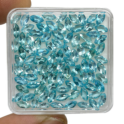 #ad 100 Pcs Natural Apatite 5x2.5mm Marquise Neon Blue Loose Untreated Gemstones $29.99