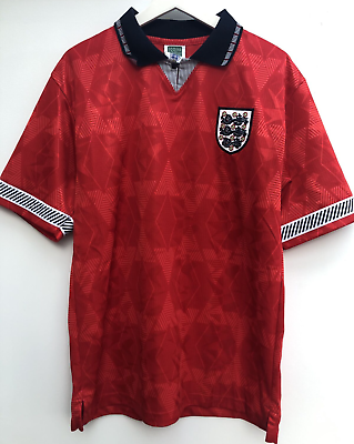 #ad ENGLAND Retro 1990 Away Football Shirt Score Draw Red Short Sleeve Mens Large L GBP 19.95
