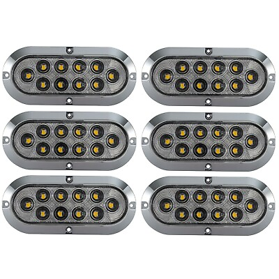 #ad 6quot; Clear Amber LED Oval Surface Mount Stop Tail Light Turn Chrome DOT Semi 6pk $59.95