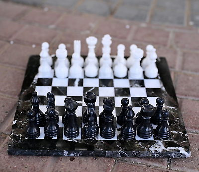 #ad Vintage Marble Black Zebra White Chess Men Set Weighted Staunton Chess Game Set $155.00