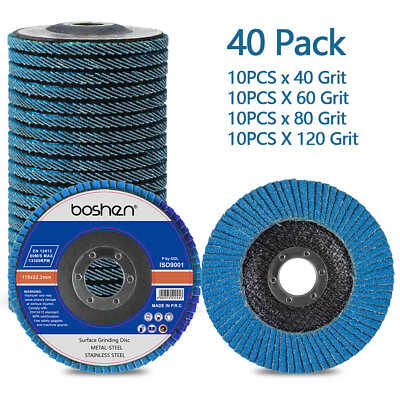 #ad 40 Pack 4.5quot; 4 1 2quot; Zirconia Flap Disc 40 60 80 120 Grit Sanding Grinding Wheel $38.88