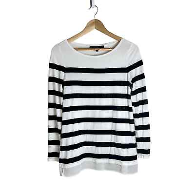#ad White House Black Market Black White Stripe Embellished Long Sleeve Blouse XS $22.99