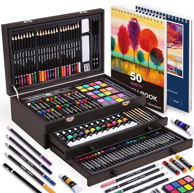 #ad 175 Piece Deluxe Art Supplies Art Set with 2 A4 Drawing Pads 24 Cherry $54.94