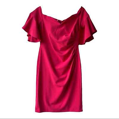 CALVIN KLEIN Dress Size 6 Off Shoulder Sweetheart Mini Flared Sleeve Pink NEW $41.99