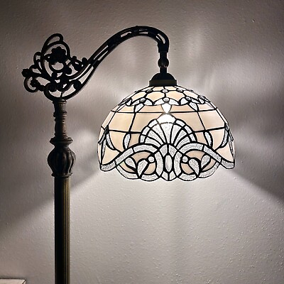 #ad Tiffany Style Floor Lamp Baroque White Stained Glass Gooseneck Adjustable H63quot; $189.99