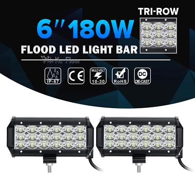 #ad #ad Pair 6Inch 180W Tri Row Led Work Light Bar FLOOD Offroad Driving Pods 4WD Truck $37.65