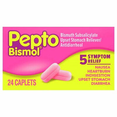 #ad Pepto Bismol Upset Stomach Reliever Antidiarrheal 5 Symptom Relief Caplets 24 Ct $12.63