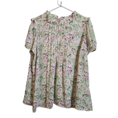 #ad Rose Olive Womens Cottagecore Floral Blouse Semi Sheer 1X $12.00