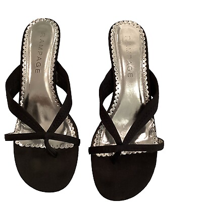 #ad Rampage Womens Size 10B Black Kitten Heel Slip On Sandals $15.95