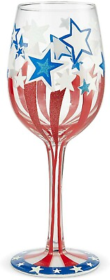 #ad Enesco Lolita Wine Glass Land of the Free USA 15 oz Multicolor $32.99