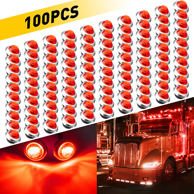 #ad 100pcs Red Marker Lights 3 4quot; Round LED Truck Trailer Side Bullet Indicator GCB $85.49