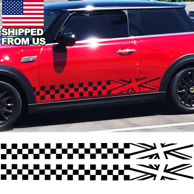 #ad 2x Black Lattice Flag Car Body Side Sticker Decal For MINI Cooper VW Beetle Etc $16.99