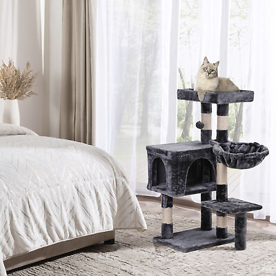 #ad Cat Tree Tower with Cat Condo Hammock and Scratching Post Cat House Grey $35.58