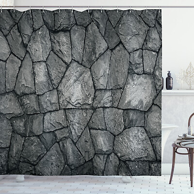 #ad Grey Shower Curtain Stone Wall Rough Rusty Print for Bathroom $41.99