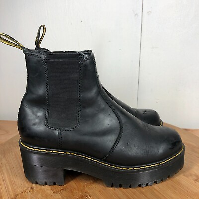 #ad Dr Doc Martens Boots Womens 8 Rometty Platform Chelsea Classic Black Leather $79.97