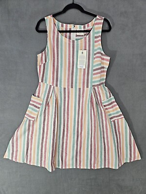 #ad Mata Traders Vintage Panel Midi Dress Ice Cream Stripe Size Large Sleeveless New $35.00