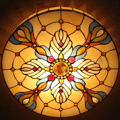 #ad Antique Baroque Style Tiffany Flush Mount Ceiling Light Stained Glass Shade Lamp $119.00