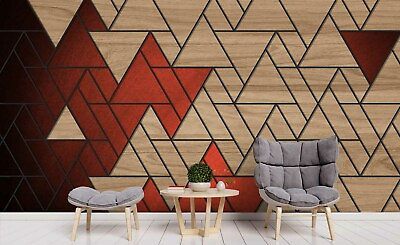 #ad 3D Wooden Geometric Wallpaper Wall Mural Removable Self adhesive Sticker 143 AU $349.99