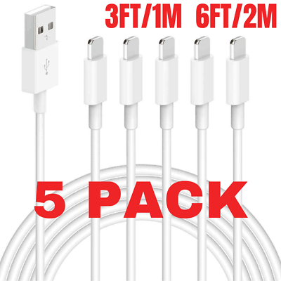#ad 5X USB Charger Cable 3 6ft Lot For iPhone 14 13 12 11 Pro Max 8 Fast Charge Cord $11.53