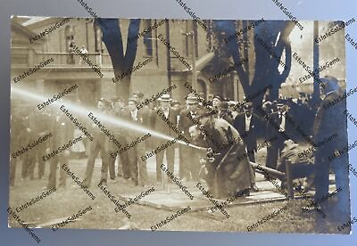 #ad Antique RPPC Worcester Massachusetts fire dept hose demo Real Photo Postcard $60.00