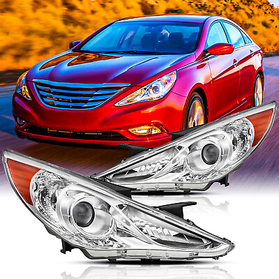 #ad For 2011 2014 Hyundai Sonata Headlights Assembly Pair Right amp; Left Chrome Amber $140.99