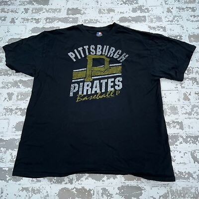 #ad Pittsburgh Pirates Shirt Men XL Black Tee Spell Out MLB Baseball Faded Retro $14.91