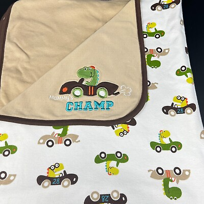 #ad Carters Just One You Brown Baby Blanket Mommys Champ Dinosaur Driving Car Cotton $42.49