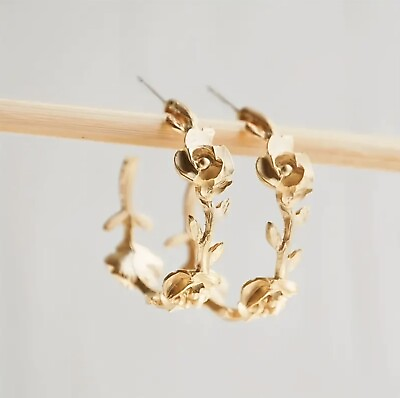 #ad Anthropologie Flower Hoop Earrings 18K Gold Rose Plated Boho Bohemian Gothic $25.71
