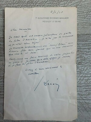 #ad Letter Autograph Signed of The Filmmaker Henri Decoin 1948 Turning Film Jouvet $353.44
