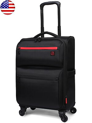 #ad Lightweight Carry Luggage Black Durable Polyester Material Expansion Black Red $83.20