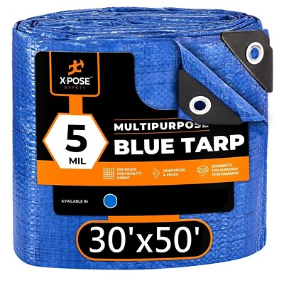 #ad Blue Multi Purpose Tarp 5 Mil Waterproof Cover Shelter Camping Poly 30#x27; x 50#x27; $84.99