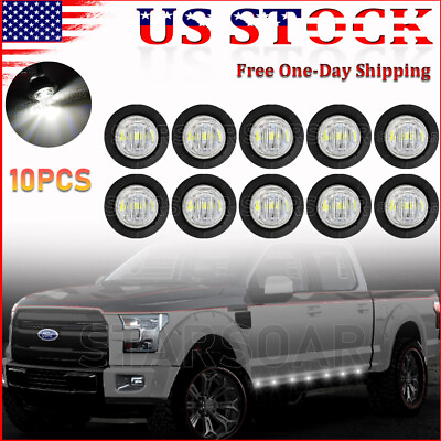 #ad 10X White Mini Truck Trailer LED Bullet Button Marker Lights Small Round 12V Car $11.94