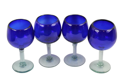 #ad Pier 1 Imports Set of 4 Cobalt Blue Wine Glass Goblets Heavy Glassware 12 Oz $49.99