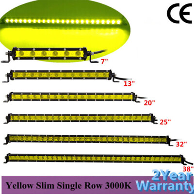 7 13 20 25 32 38 inch Yellow Slim LED Light Bar Spot Flood Combo Offroad Fog 12V $31.45