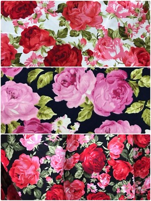 #ad 44quot; Sweet Rose Floral Printed Cotton Fabric Dress Decor Craft Drape Sewing BTY $7.99