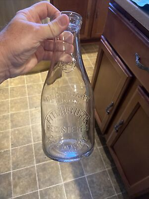 #ad Fitchburg Creamery Embossed Quart Milk Bottle Massachusetts MA $19.99