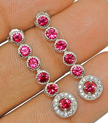 #ad 2CT Ruby amp; White Topaz 925 Solid Genuine Sterling Silver Earrings Jewelry YB3 2 $30.99