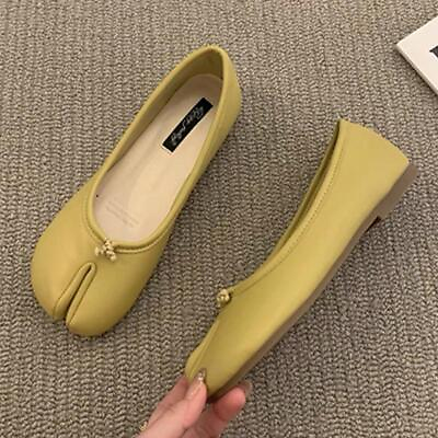#ad Japanese Style Tabi Ninja Shoes Women Cozy Leather Flats Split Hoof Toe Loafers $25.79