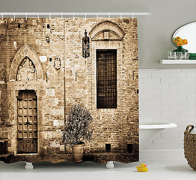 #ad Rustic Shower Curtain Stone House Sepia View Print for Bathroom 84quot; Extralong $39.99