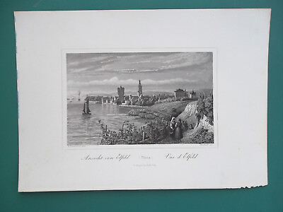 #ad GERMANY Elfeld on Rhine River 1846 Antique Print Engraving $18.00