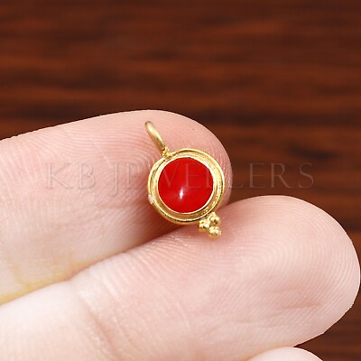 #ad Smaller Red Coral Gold Charm Solid 18k Gold Charm Pendant Handmade Dainty Charm $53.85