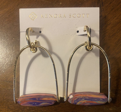 #ad Kendra Scott Sassy Statement Pink Rainbow Calsilica Drop Earrings Preowned $19.88