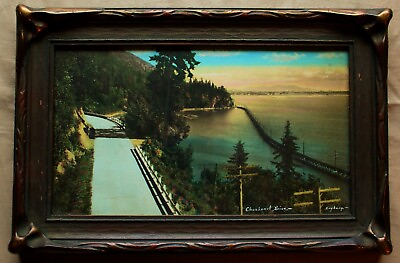 #ad Tinted Photo of Chuckanut Drive Bellingham WA in Original Batwing Frame c.1915 $265.00