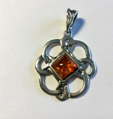 #ad #ad Cognac color Baltic Amber with silver Celtic shape Pendant from Poland $15.00