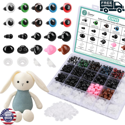 #ad 820 Plastic Safety Eyes For Crochet With Washers And Black Noses Animal Stuffed $10.97