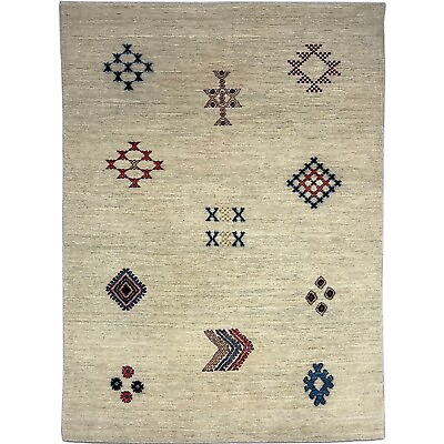 #ad Handmade 4#x27; x 6#x27; Ivory Southwestern Gabbeh Wool Rug $371.25