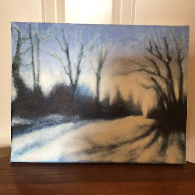 #ad Landscape Winter Forest Snow Dark Eerie Nature Watercolor Painting Signed 14x11quot; $67.90